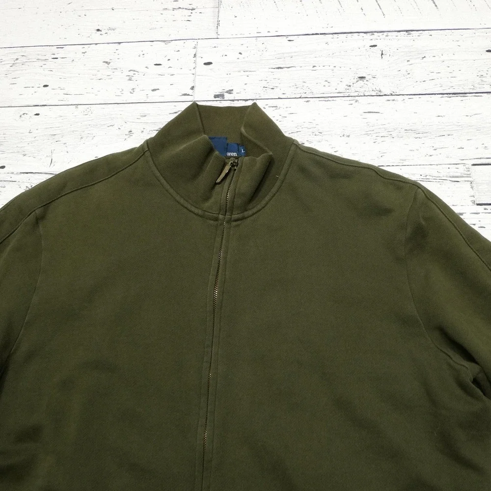 Polo Ralph Lauren Sweatshirt Mens Large Green Full Zip Mock Neck Fleece Pockets